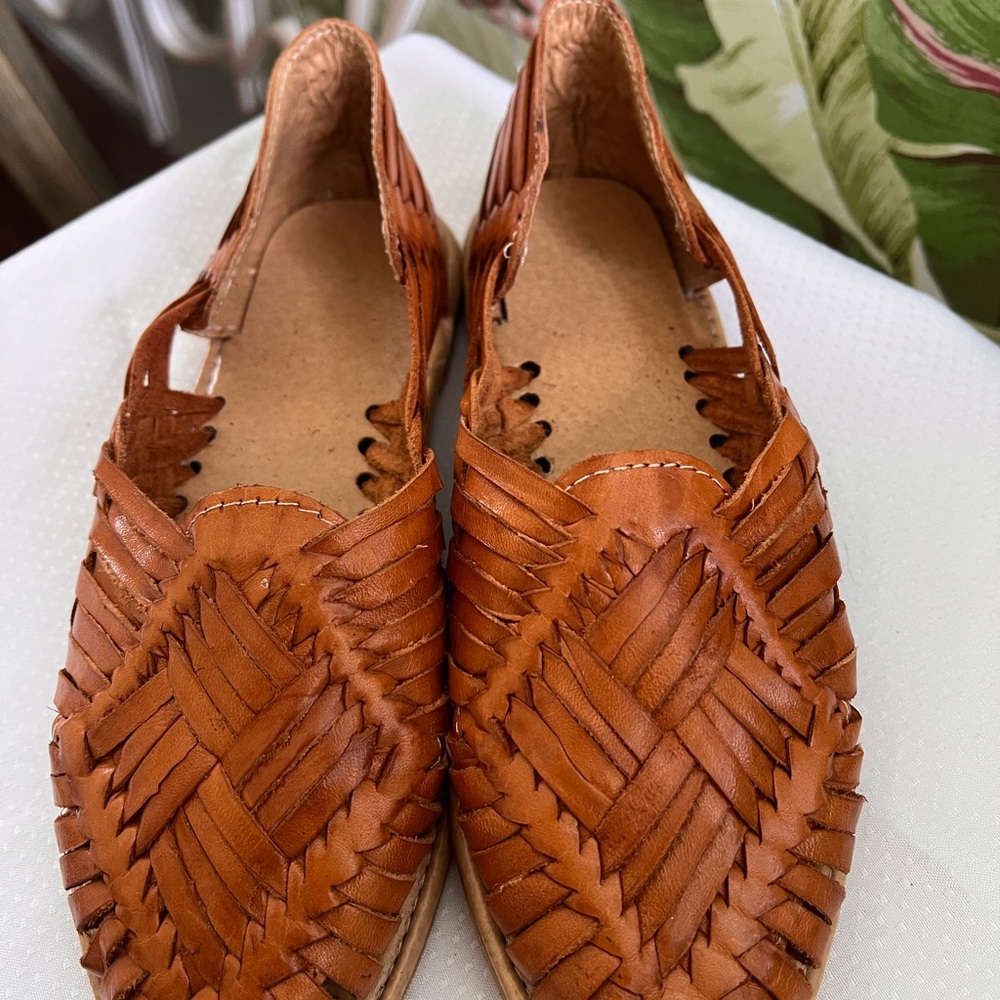 Brown Woven Leather Flats